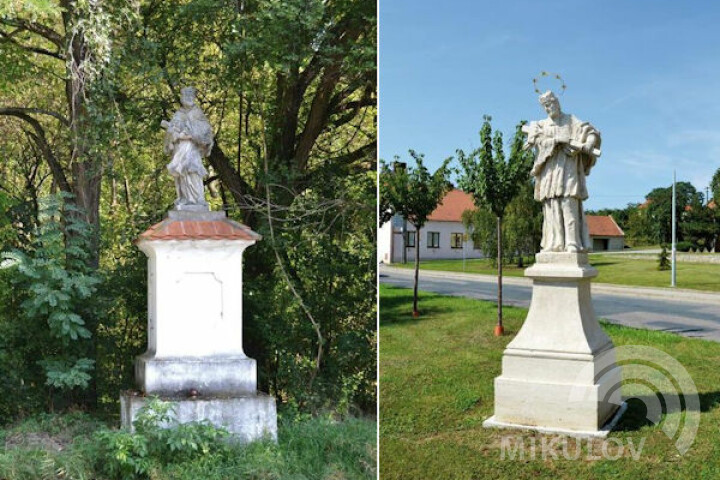 Es wird vermutet, dass die zwei Statuen des Heiligen Johannes Nepomuk ursprünglich die Gemeinde von östlicher und westlicher Richtung beschützen sollten. Die erste Statue steht am Weg von Sedlec bei Mikulov zur Portz-Mühle, und die zweite befindet sich vor der Kirche.